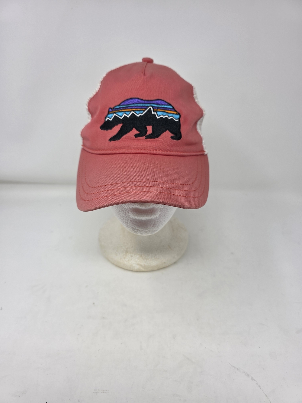 Patagonia Fitz Roy Bear Trucker Hat Coral Pink White Mesh Snapback Cap ALL